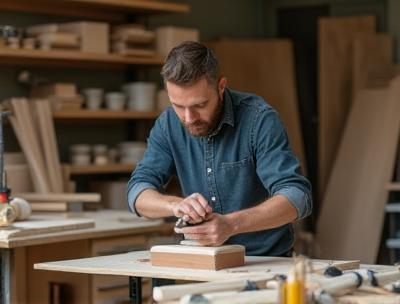 Artisan crafting furniture in Aussie Comfort Living workshop