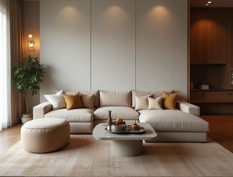 Modern living room featuring Aussie Comfort Living sofa and coffee table